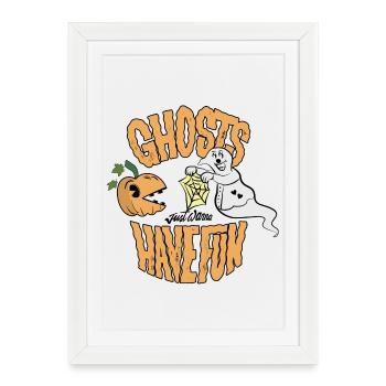Funny ghost with pumpkin - Framed poster (27 × 37 cm) - white - Front