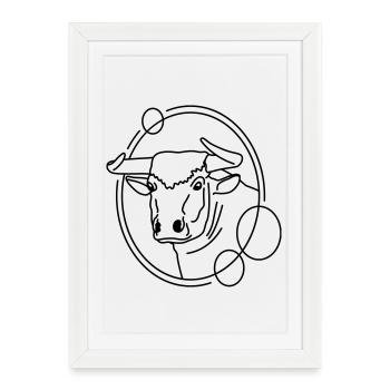 Taureau en forme géométrique - Conception d’art au trait - Affiche encadrée (27 × 37 cm) - blanc - Devant