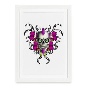 Gothique Punk Skull Roses R6Z - Affiche encadrée (27 × 37 cm) - blanc - Devant