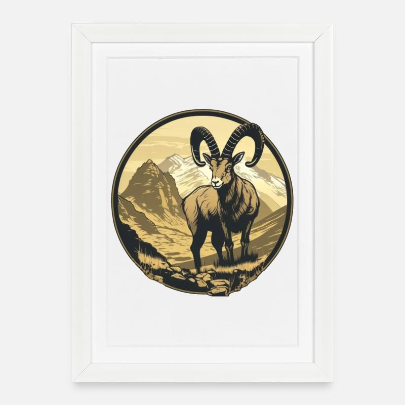 Steinbock - Gerahmtes Poster (27 × 37 cm) - Weiß