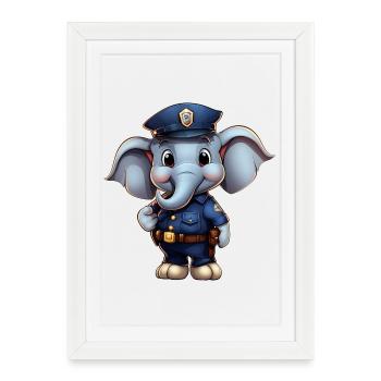Femme de police éléphant - Affiche encadrée (27 × 37 cm) - blanc - Devant