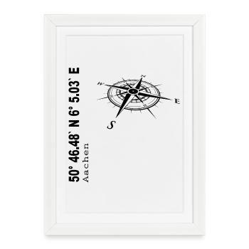 Koordinaten Aachen - Gerahmtes Poster (27 × 37 cm) - Weiß - Vorne
