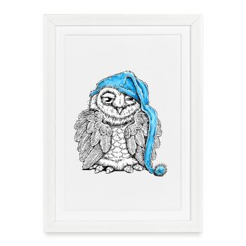Owl with sleepyhead - Framed poster (27 × 37 cm) - white - Front