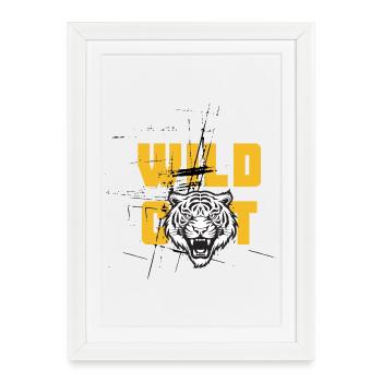 Chat sauvage, chat sauvage, tigre, dictons drôles - Affiche encadrée (27 × 37 cm) - blanc - Devant