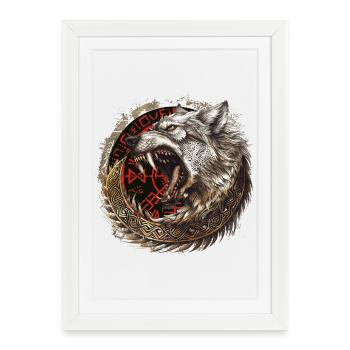 Viking Wolf Wolves Odin's Geri & Freki Valhalla - Framed poster (27 × 37 cm) - white - Front