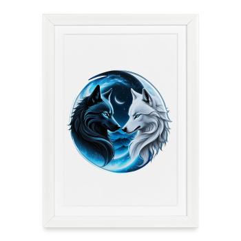 Two majestic wolf heads - Framed poster (27 × 37 cm) - white - Front