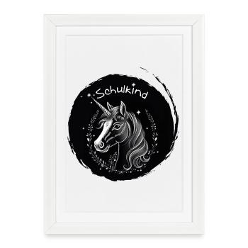 Écolier - Licorne avec étoile - Tableau noir à la craie - Affiche encadrée (27 × 37 cm) - blanc - Devant