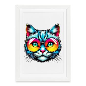 Chat avec des lunettes de soleil - Affiche encadrée (27 × 37 cm) - blanc - Devant