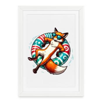 A relaxed fox on a swimming ring - Framed poster (27 × 37 cm) - white - Front