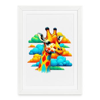 Giraffe with head in cloud clouds - Framed poster (27 × 37 cm) - white - Front