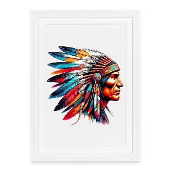 Amérindien Américain - Affiche encadrée (27 × 37 cm) - blanc - Devant
