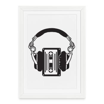 Casque rétro avec cassettes boho - Affiche encadrée (27 × 37 cm) - blanc - Devant