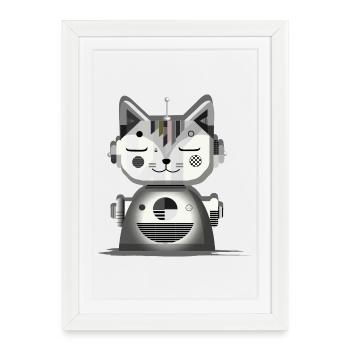Geometric Robot Cat – Creative Illustration - Framed poster (27 × 37 cm) - white - Front