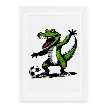 Crocodile with soccer ball – Sporty design - Framed poster (27 × 37 cm) - white - Front
