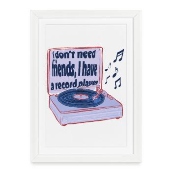 Des platines au lieu d’amis – la musique suffit - Affiche encadrée (27 × 37 cm) - blanc - Devant