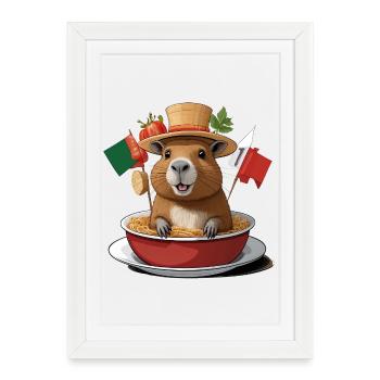 Capybara charmant dans des nouilles festives - Affiche encadrée (27 × 37 cm) - blanc - Devant