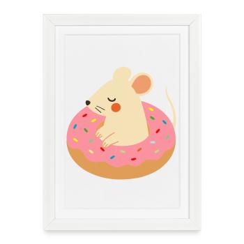 Cute Mouse in a Donut – Playful Animal Motif - Framed poster (27 × 37 cm) - white - Front