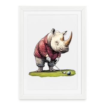 Rhinos Golfer / Golf Rhino - Framed poster (27 × 37 cm) - white - Front