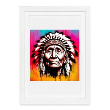 Amérindien Américain - Affiche encadrée (27 × 37 cm) - blanc - Devant