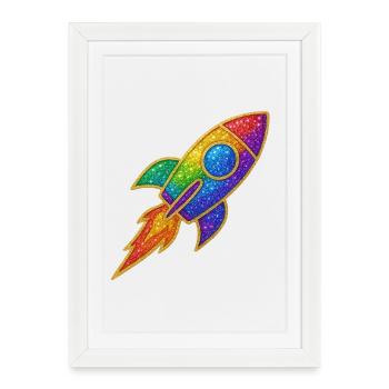 Rainbow Rocket Glitter Design - Framed poster (27 × 37 cm) - white - Front