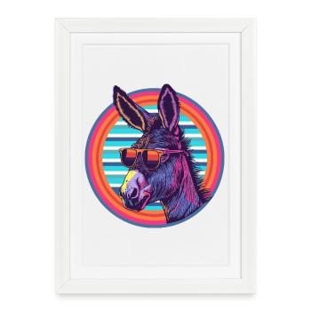 Âne cool avec des lunettes de soleil de style rétro - Affiche encadrée (27 × 37 cm) - blanc - Devant