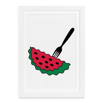 Melon with fork - Framed poster (27 × 37 cm) - white - Front