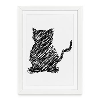 Cat Scribble Drawing Animal Gift - Framed poster (27 × 37 cm) - white - Front