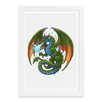 Bleu Vert Dragon Cracheur de Glace - Affiche encadrée (27 × 37 cm) - blanc - Devant
