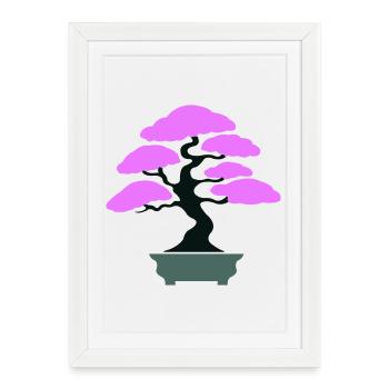 Silhouette de bonsaï à canopée rose - Affiche encadrée (27 × 37 cm) - blanc - Devant