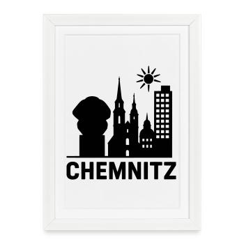 Chemnitz Landmark Silhouette - Framed poster (27 × 37 cm) - white - Front