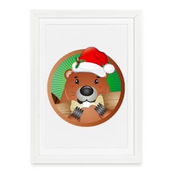 Cute Christmas beaver with Santa hat - Framed poster (27 × 37 cm) - white - Front