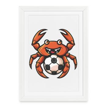 Mascotte de football de crabe - Affiche encadrée (27 × 37 cm) - blanc - Devant