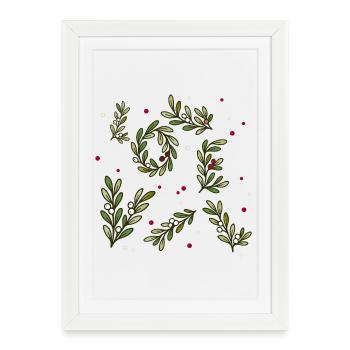 Motif de branche de Noël avec des baies - Affiche encadrée (27 × 37 cm) - blanc - Devant