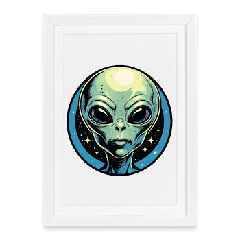 Alien Head dans le Cercle Cosmique - Affiche encadrée (27 × 37 cm) - blanc - Devant