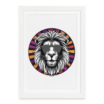 Lion avec lunettes de soleil - Affiche encadrée (27 × 37 cm) - blanc - Devant