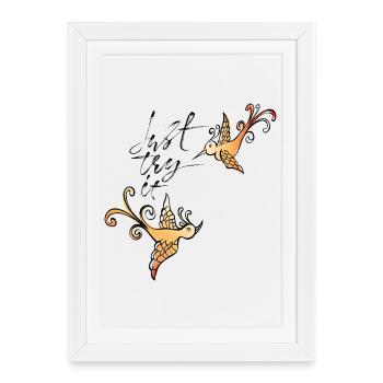 Ornements d’oiseau doré - Affiche encadrée (27 × 37 cm) - blanc - Devant