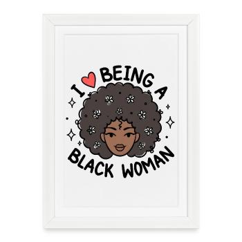 J’adore être une femme noire Pride Design - Affiche encadrée (27 × 37 cm) - blanc - Devant