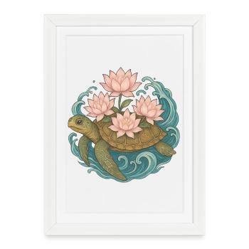 Lotus Turtle on Ocean Waves - Framed poster (27 × 37 cm) - white - Front