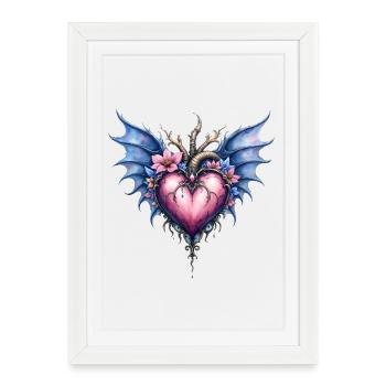 Cœur ailé floral gothique - Affiche encadrée (27 × 37 cm) - blanc - Devant