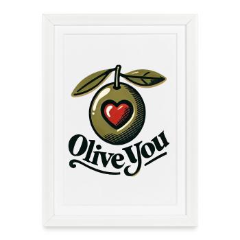 Olive You Heart Retro Emblem - Framed poster (27 × 37 cm) - white - Front