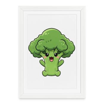 Brocoli sucré, légumes de dessins animés, joie riante - Affiche encadrée (27 × 37 cm) - blanc - Devant