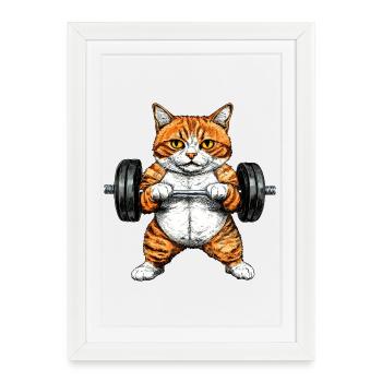 Fitness des chats - Affiche encadrée (27 × 37 cm) - blanc - Devant