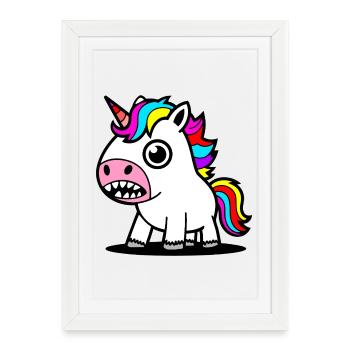 Colorful Cartoon Unicorn Motif - Framed poster (27 × 37 cm) - white - Front