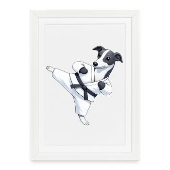 Dessins martiaux de Karaté Greyhound mignons - Affiche encadrée (27 × 37 cm) - blanc - Devant