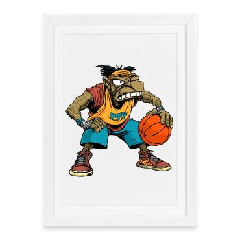 Joueur de basket-ball hip-hopper / rappeur basket-ball - Affiche encadrée (27 × 37 cm) - blanc - Devant