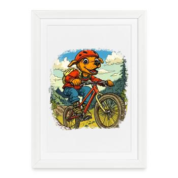 Chien Vélo / Chien VTT - Affiche encadrée (27 × 37 cm) - blanc - Devant