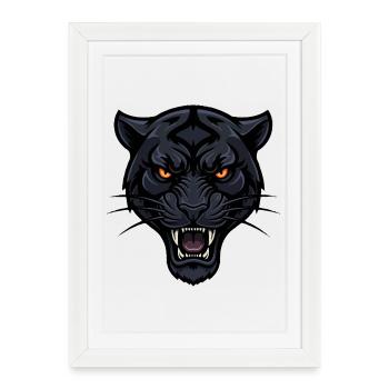 Tête de léopard nocturne aux yeux de feu - Affiche encadrée (27 × 37 cm) - blanc - Devant
