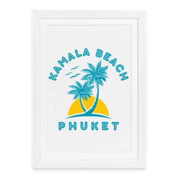 Palmier du coucher de soleil de la plage de Kamala à Phuket - Affiche encadrée (27 × 37 cm) - blanc - Devant