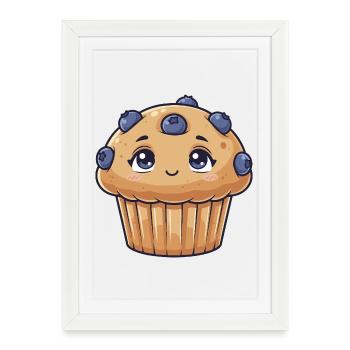 Dessin animé Kawaii Blueberry Muffin - Affiche encadrée (27 × 37 cm) - blanc - Devant