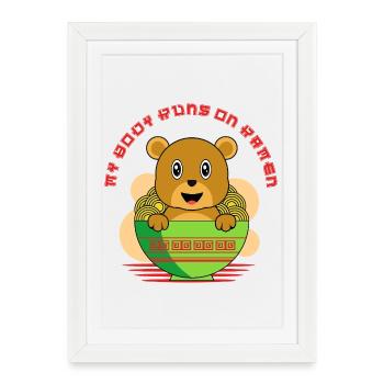 Mon corps fonctionne à base de nouilles nouilles ramen mignonnes en forme d’ours - Affiche encadrée (27 × 37 cm) - blanc - Devant